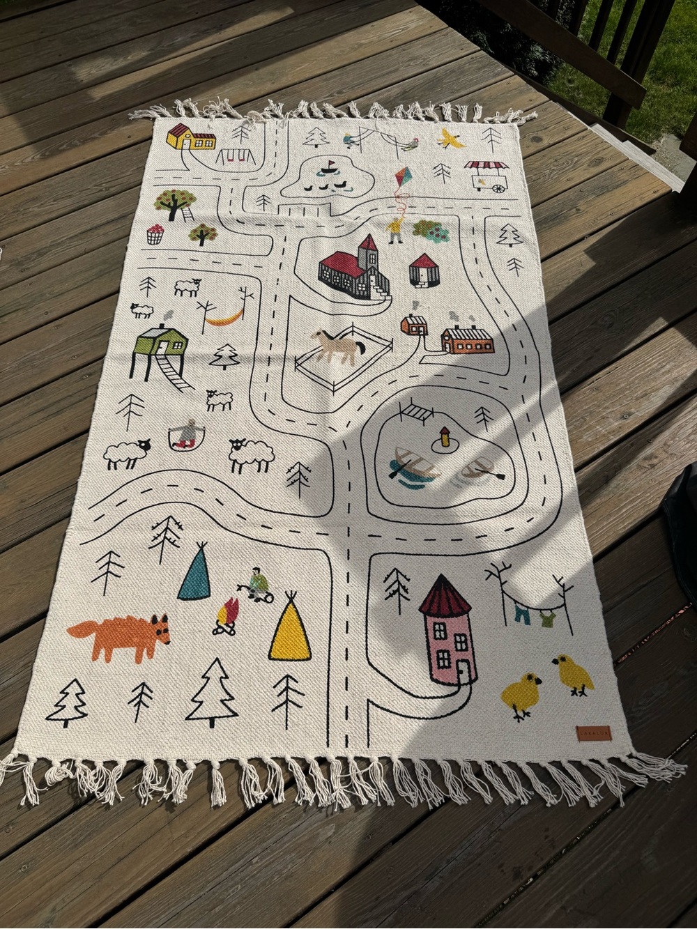 Lukaluk Kids Road-Map Play Rug - Cream with Colorful Village Illustrations